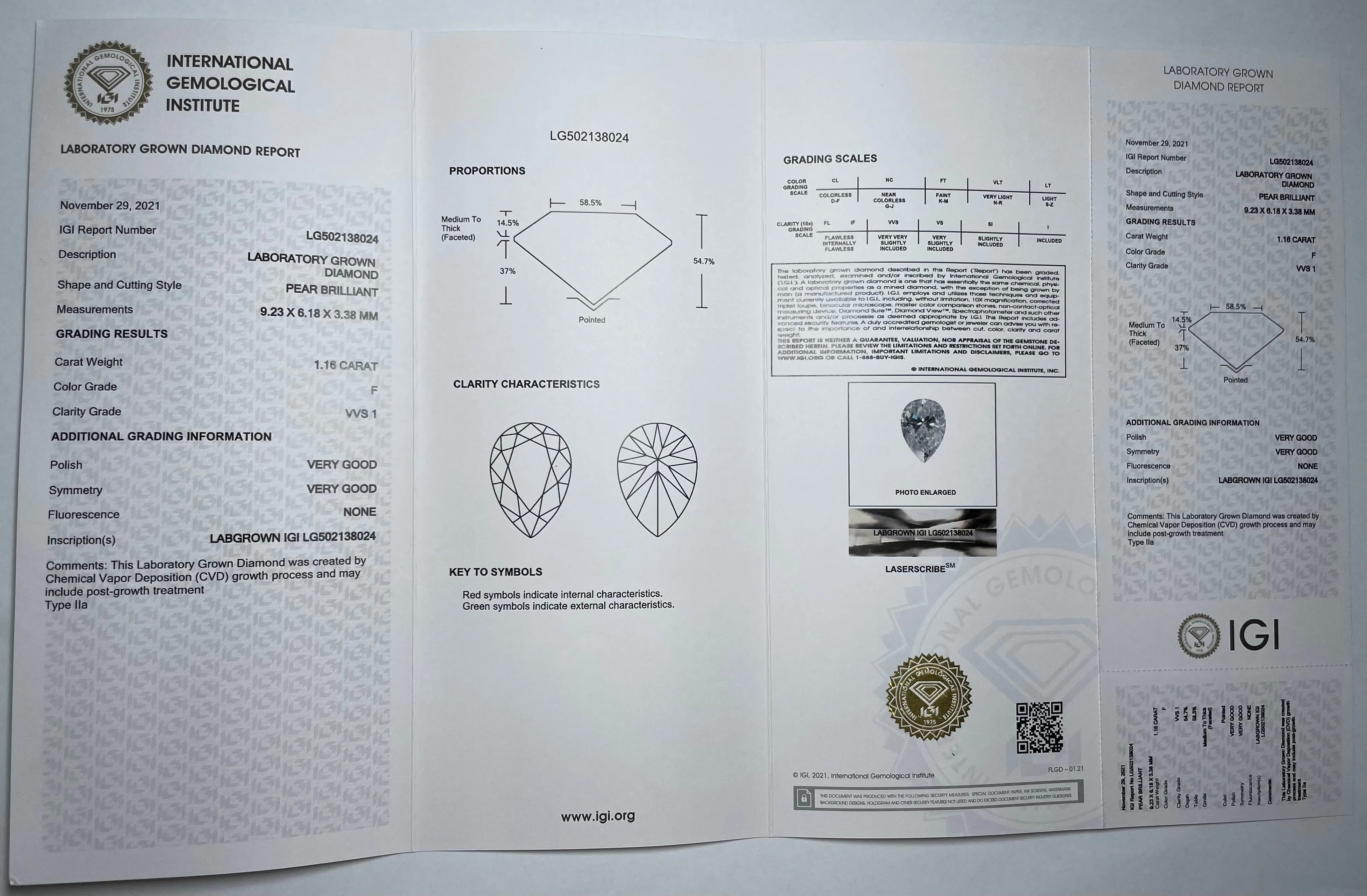 NINGBO CRYSDIAM Pear Cut 1.11CT F VS1 diamond lab grown cvd diamond pear shape diamond