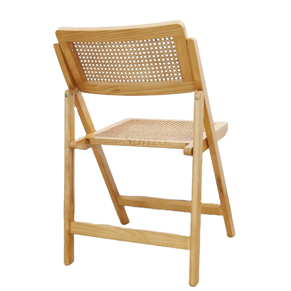 Ash Wood Foldable rattan movable dining chair A portable space-saving chair