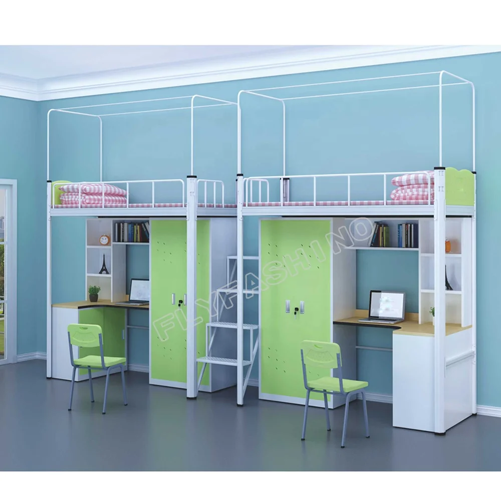 Компактные двухъярусные кровати с металлической рамой и столом платяным шкафом для общежития школы детская двухъярусная кровать