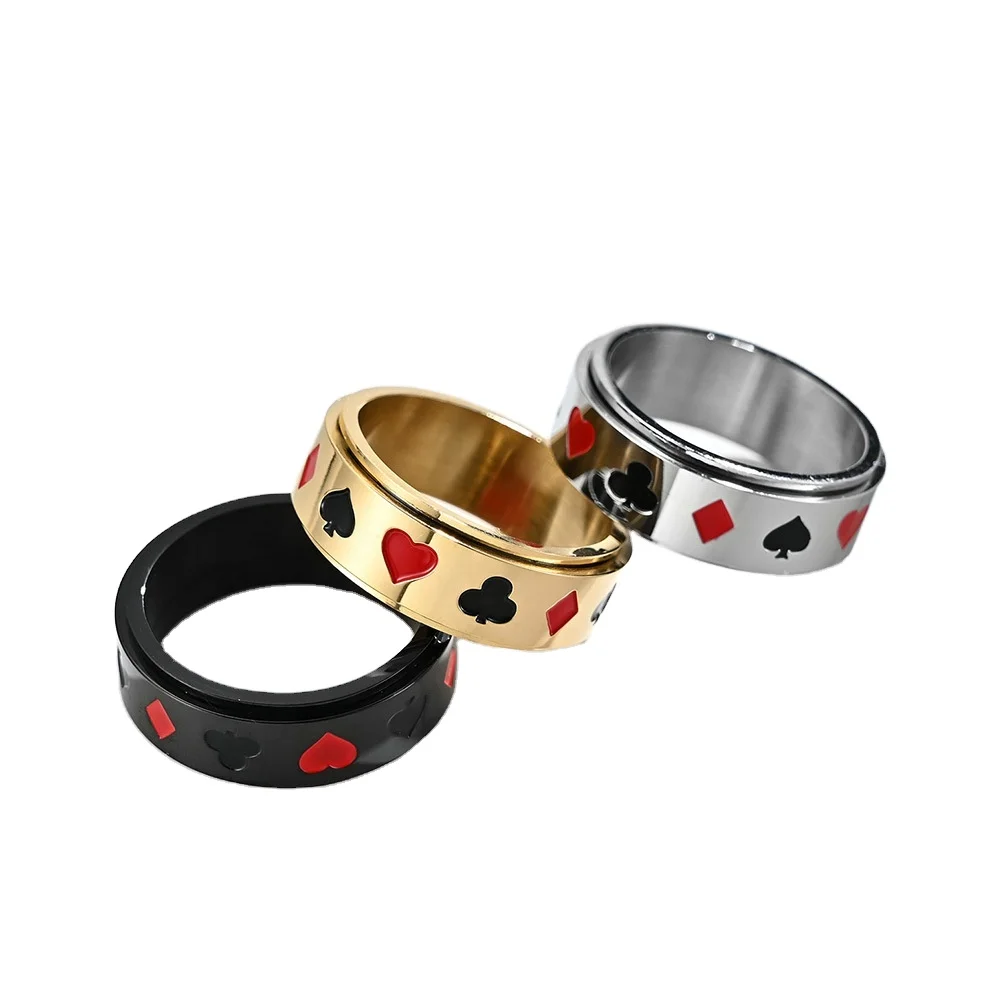 Black/Yellow Gold PVD Plated Spinner Anxiety Matting Poker ring Stainless Steel  Hip hop  Rings for Women ad  Men