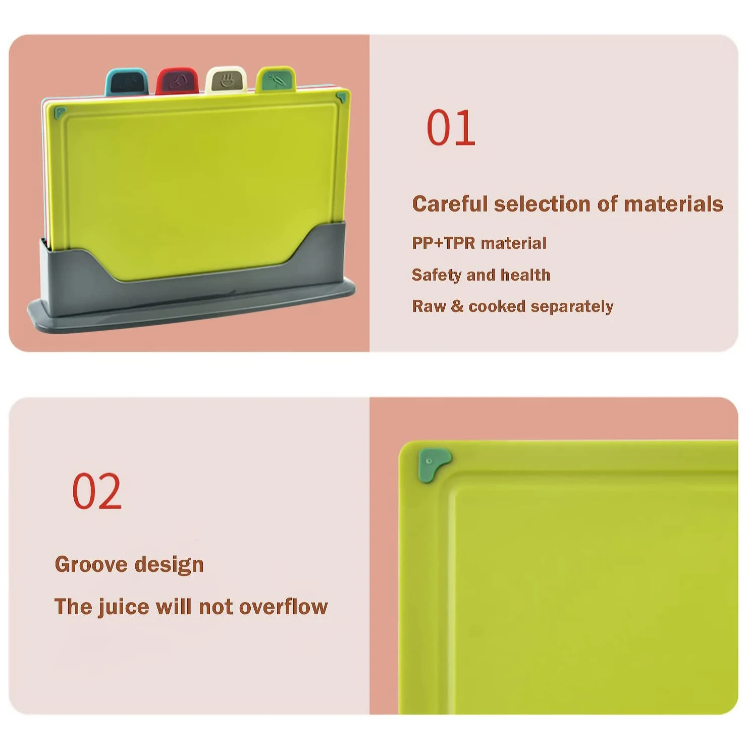 Kitchen Cutting Board Set with Index Color Coded Food Icon Plastic Cutting Board Eco Friendly Chopping Board Kitchen Accessories