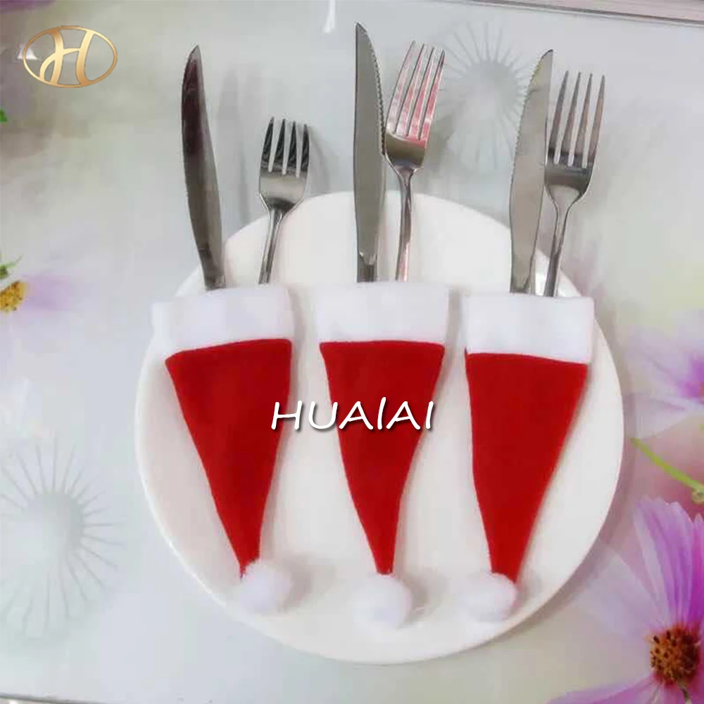 Christmas Decorations Mini Santa Hat New Velvet Knife And Fork Cover Bottle Decoration Manufacturers Direct