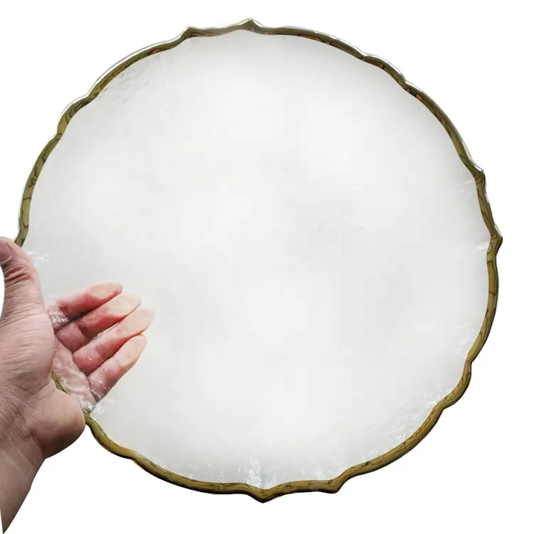 Transparent Gold Rim Tableware Glass Charger Plate Use For Wedding Party