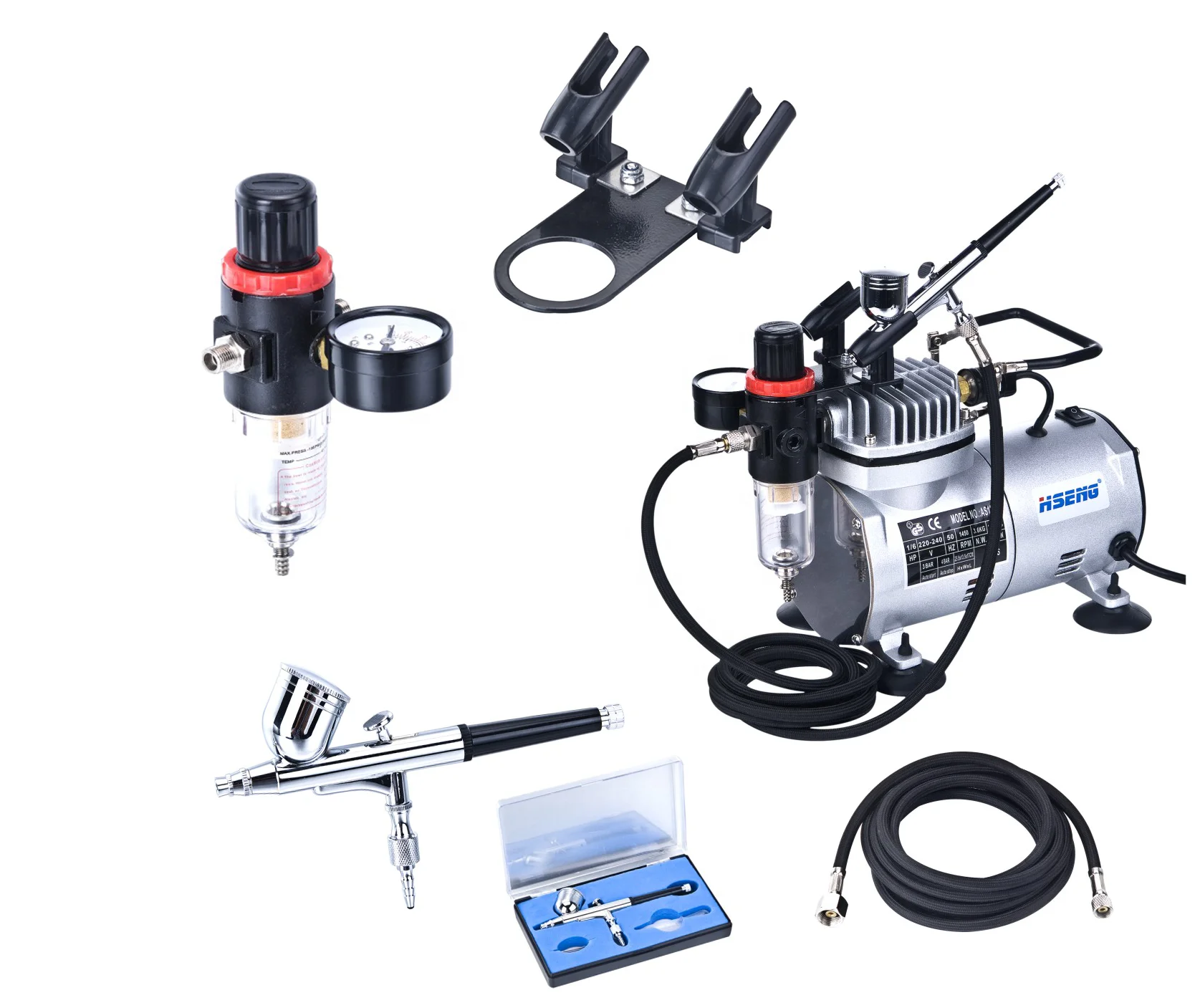 AS18K-2 Airbrush Compressor Kit with Compressor Basic Start Kit with Air Hose, Airbrush Holder Hobby Artist Set