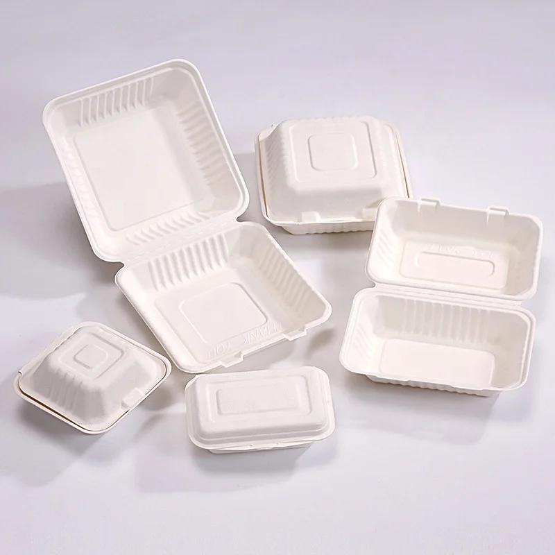 Biodegradable Disposable Sugarcane Bagasse Lunch Box 1000ml Soup Dish Dishes & Plates Rectangle Takeaway Food Container