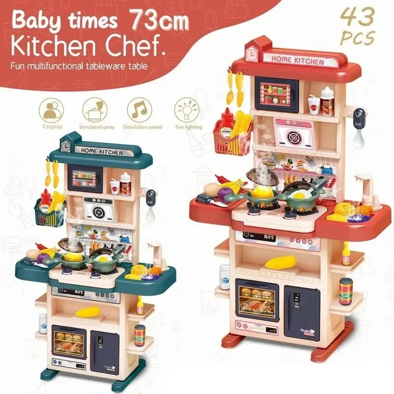 Kitchen Kids Toys Sets Pretend Spray Games 43PCS Mini Kitchen Toys Kids Real Cooking Sink Set Game Kitchen  For Children Toys