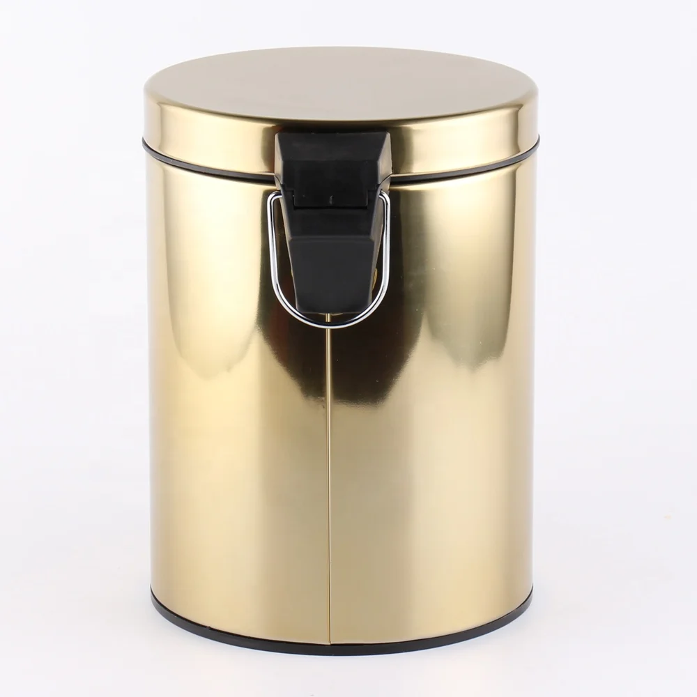 Stainless Steel Trash Can With Lid on Golden Painting Waste Garbage Bin Foot Pedal