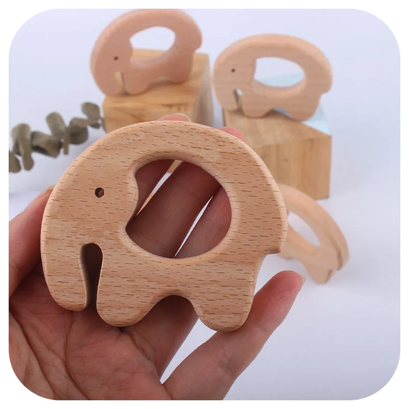 Wooden Elephant Animal Shape Animal Teether Jewelry Pendants Baby Toys Teether for Necklace