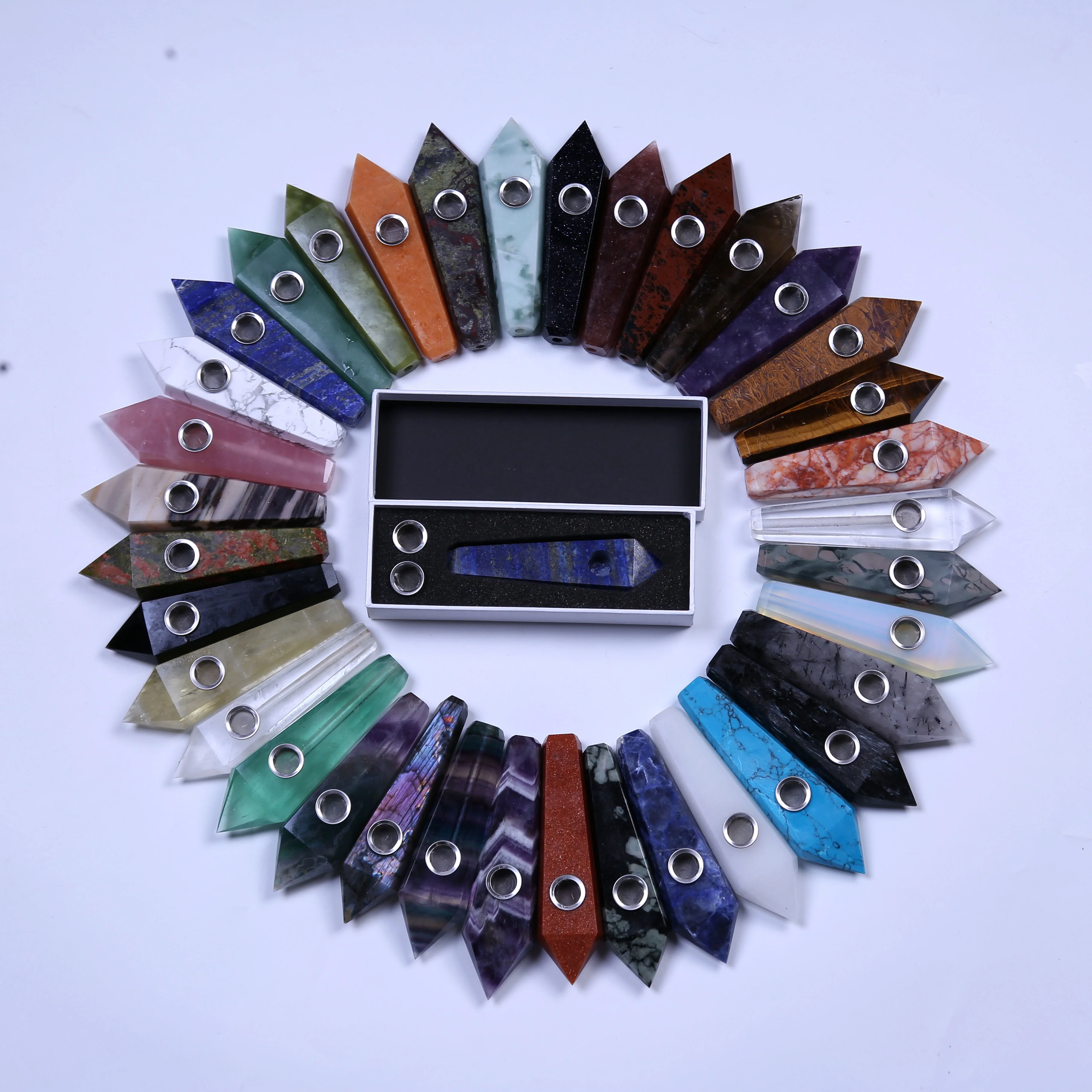 Wholesale Natural Lapis Points Crystal Quartz Cigarette Crystal Wand Smoking Pipes