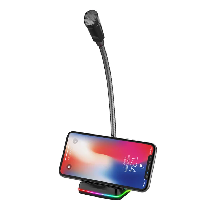 Gaming Console Studio WiredMicrophone USB Mic Colorful Light Laptop PC Recording Podcast Streaming Computer Condenser Microphone