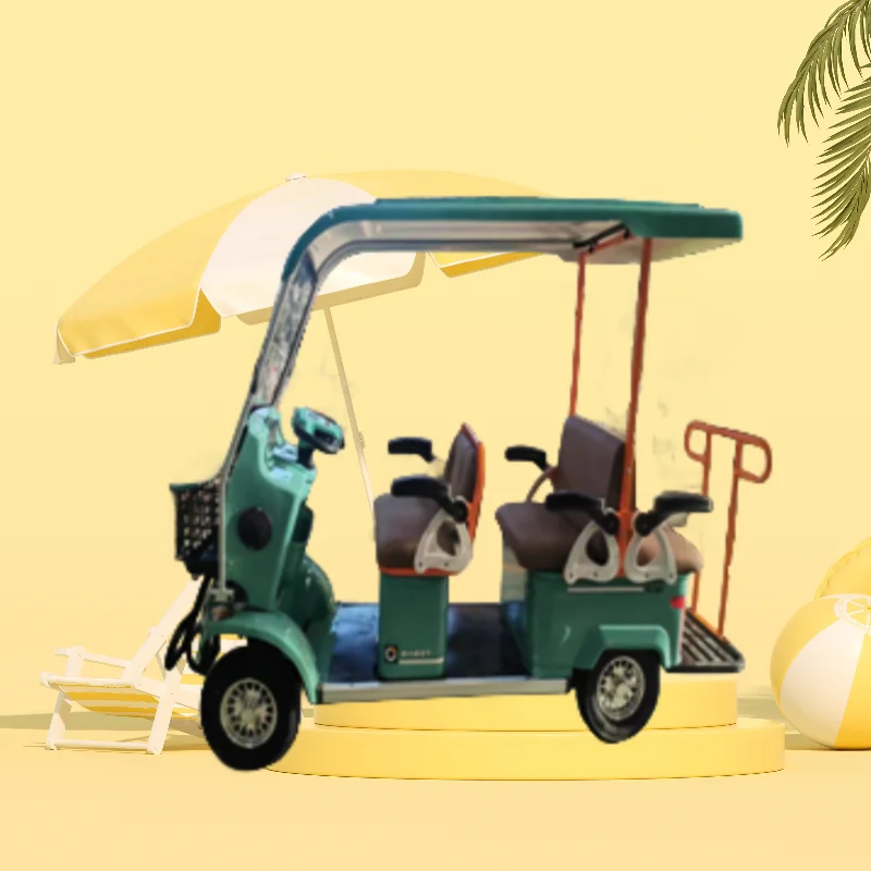 New 60V Multi-Row Seat Leisure Four-Wheeler Semi-Closed Cover Safety Handrails Integrated Battery Steel Frame Rear Hub Motor