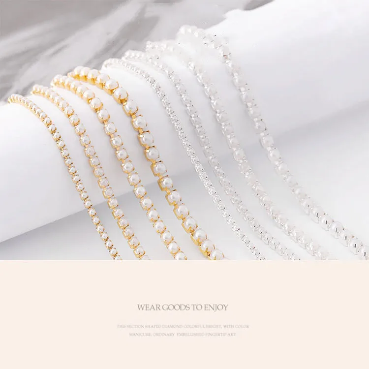 Hot Sell 8 Design Nail Gold Silver Chain Jewelry Japanese Pearl Alloy Nail Diamond Decoration