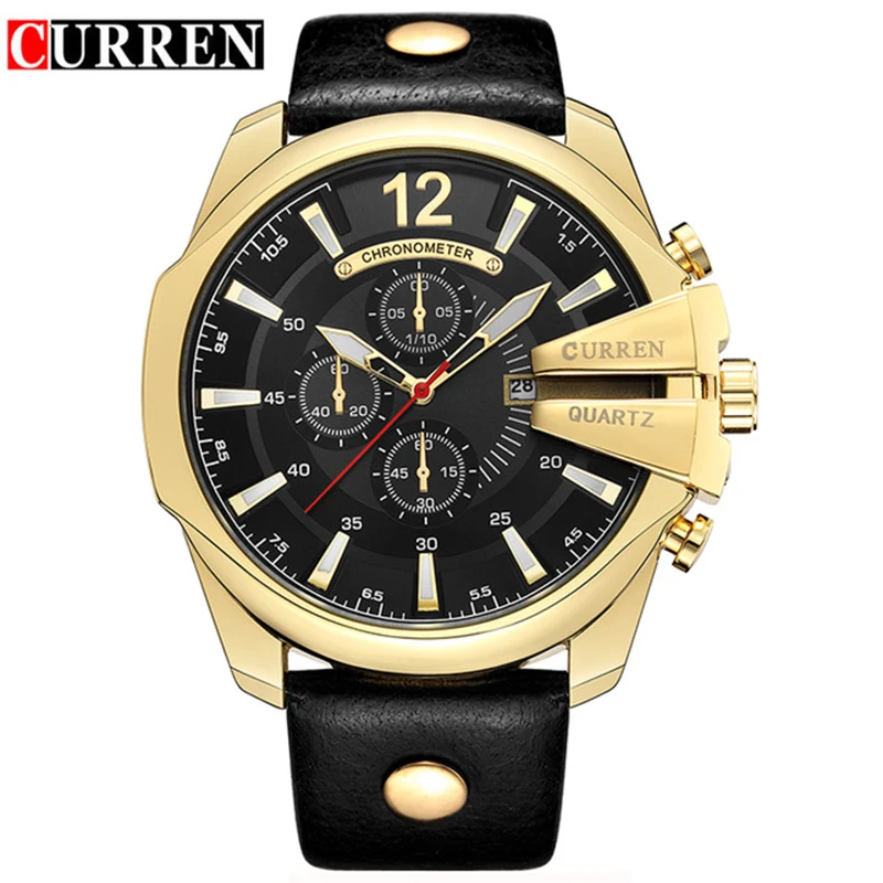 Relogio Curren 8176 Men Watches Top Brand Luxury Gold Male Watch Fashion Leather Strap Outdoor Casual Sport Watch With Big Dial