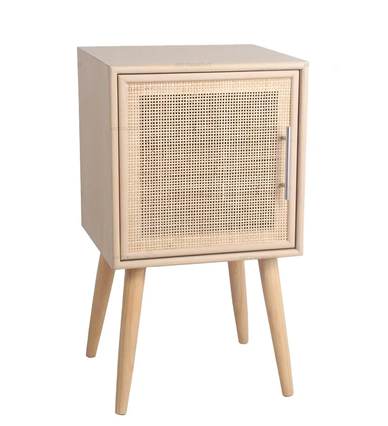 
Nordic Modern Home Furniture Natural Cane Nightstand Rattan Bedside Tables With 
