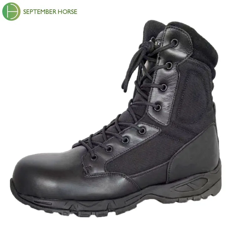 Wholesale Black Tactical Water Resistant Non Slip Genuine leather protective Equipment Safety boots