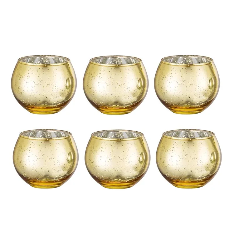 Wholesale Gold Small Glass Bud Vase Sparkling Round Glass Vase for Flowers Bar Table Centerpiece Home Decoration