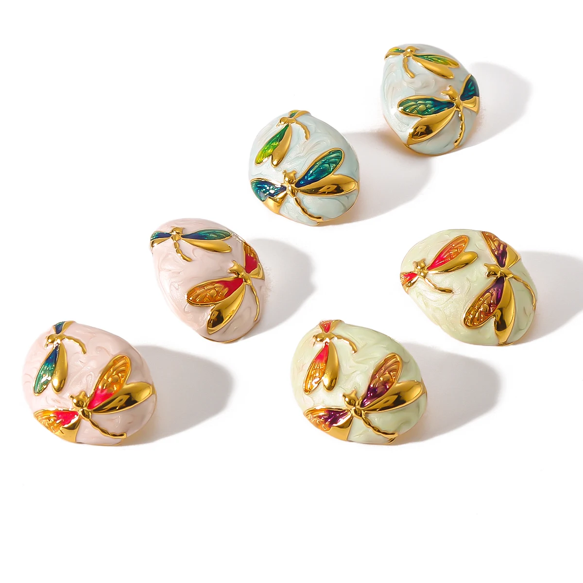 2024 Best Selling Colored Oil Drop Glaze Insect Butterfly Flower Shape Stainless Steel Asymmetric Earrings