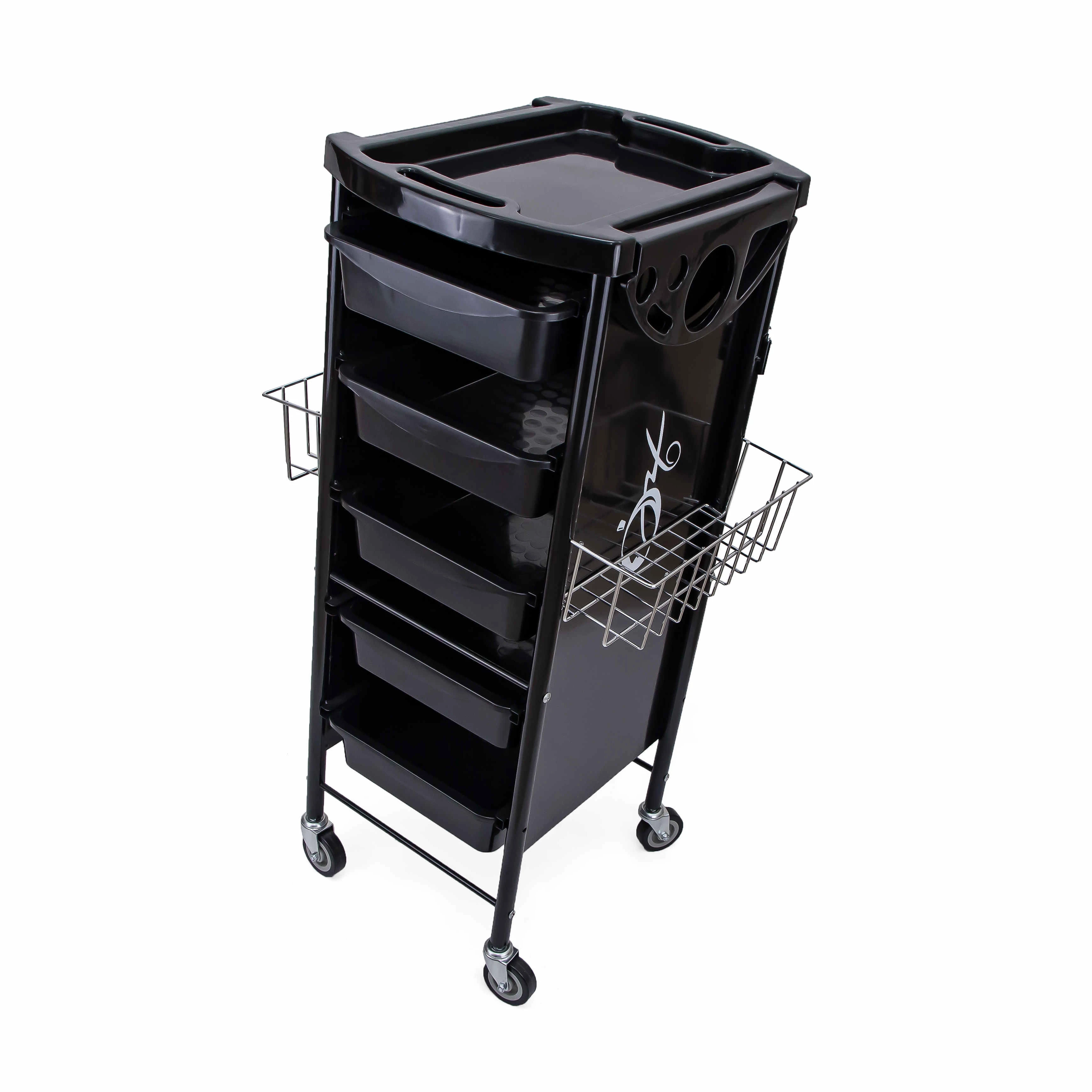 Мебель для парикмахерской, Запираемая черная Парикмахерская тележка, съемная тележка для парикмахерской с 4 колесами