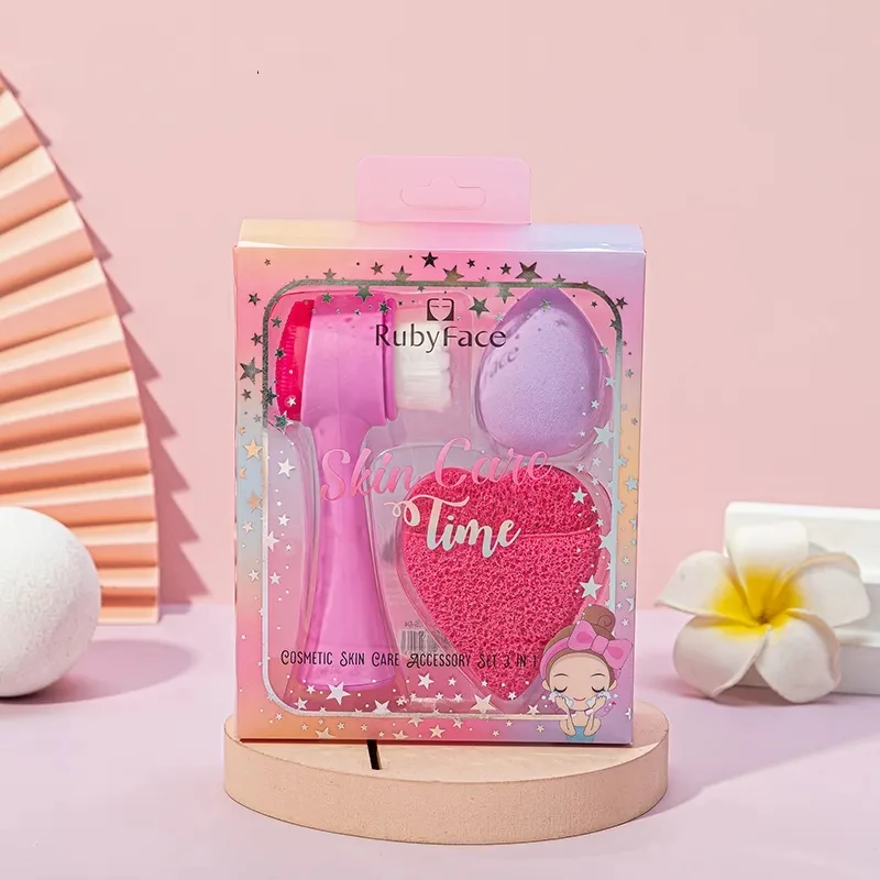 2 In 1 Portable Double Sided Fiber Bristle Silicone Face Brush Facial Cleansing Brush Cleansing Sponge Cleansing Suit