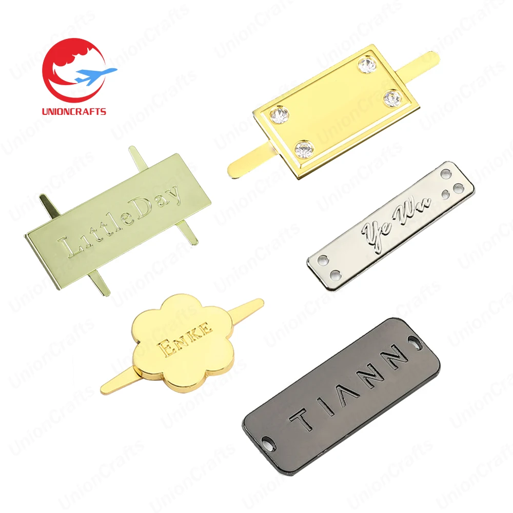 Wholesale garment accessories custom metallic logo clothes label metal name tag band logo for clothing
