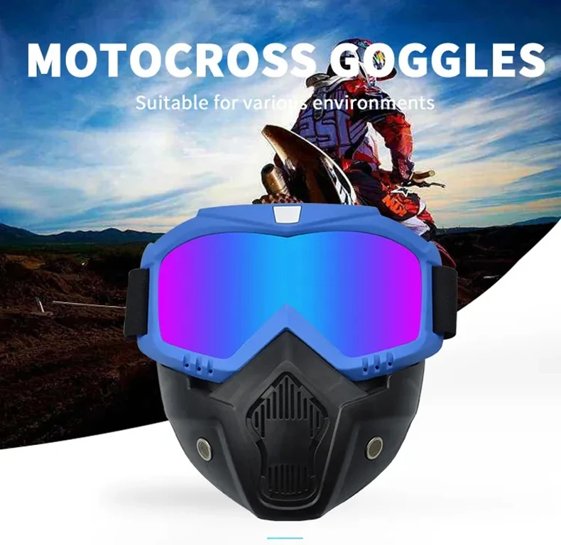Hot Sales Modular Bike Mask Detachable Goggles And Mouth Filter Perfect for Open Face Motorcycle Half Helmet or Vintage Helmets