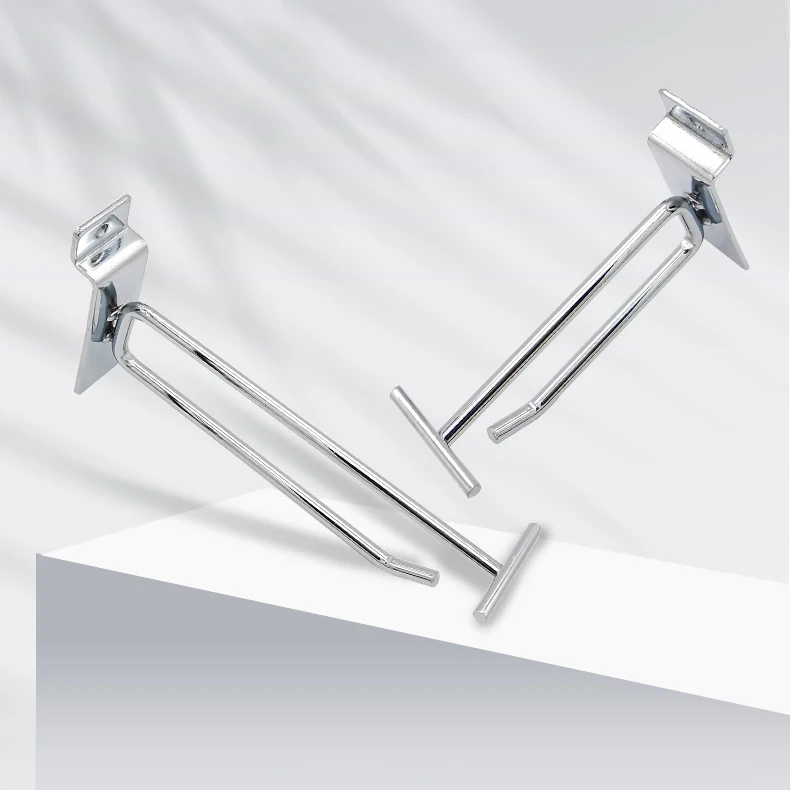 Wholesale Super Market Double Line Slatwall Hooks Stainless Steel Metal Chrome Display Slatwall Hooks