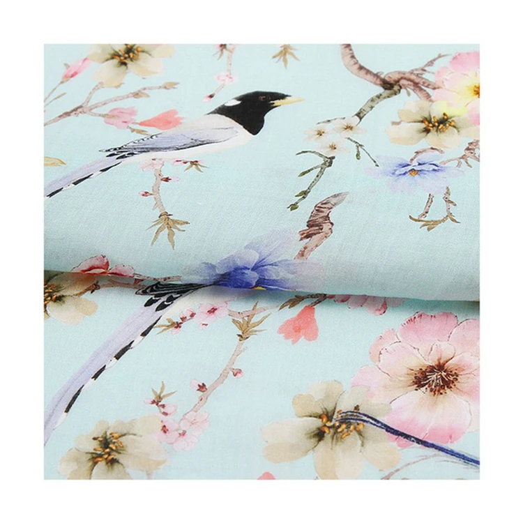 Customized digital print screen printing 100% Ramie linen breathable digital printed fabric for dresses garment