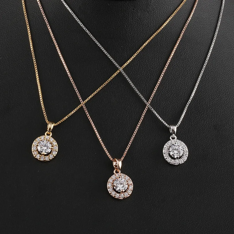 ROMANTIC Elegant Cubic Zirconia Women Fashion Rose Gold Earring Necklace Jewelry Set