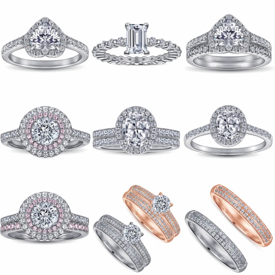 Luxury Silver Rings 925 Rhodium Women Jewelry Baguette Cut Zircon Diamond Rings 925 Sterling Silver Wedding Rings