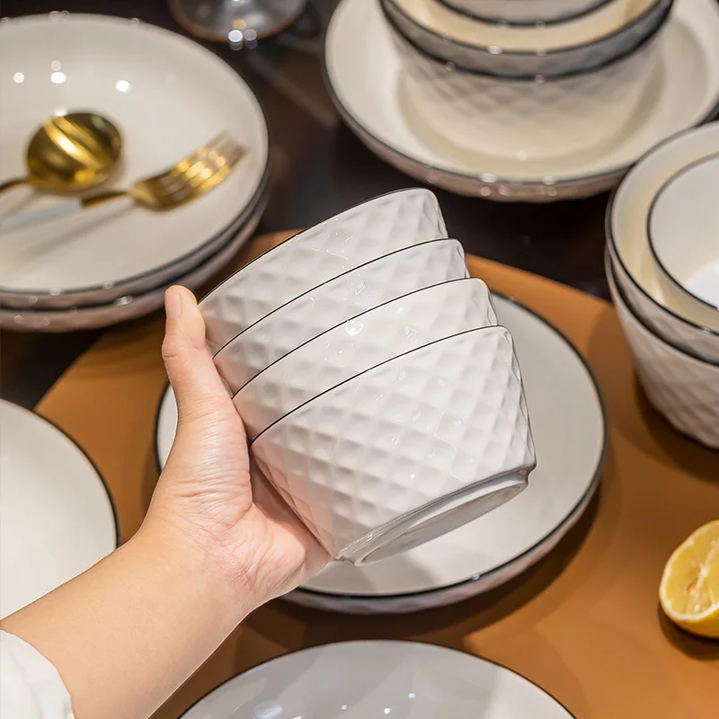 Bowl Dish Suit Ceramic Dining Noodle 10 One Mixed Batch Japanese Simple Style Underglaze Color Meal Tray Rice Bowl Wholesale