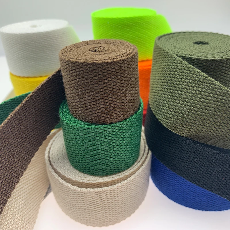 Wholesale colorful polyester cotton webbing 2cm 2.5cm 32mm 3.8cm 5cm solid color canvas webbing for bag strap