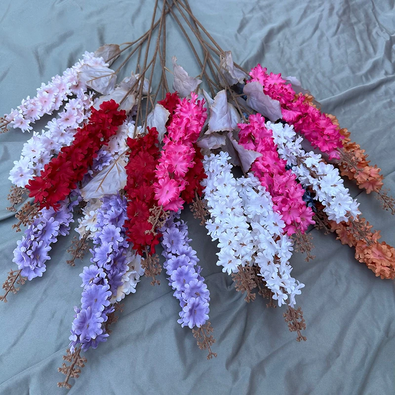 Silk Hyacinth Flower Branch with Long Stem 3 Forks Artificial Larkspur Delphinium real touch rose decorative flowers