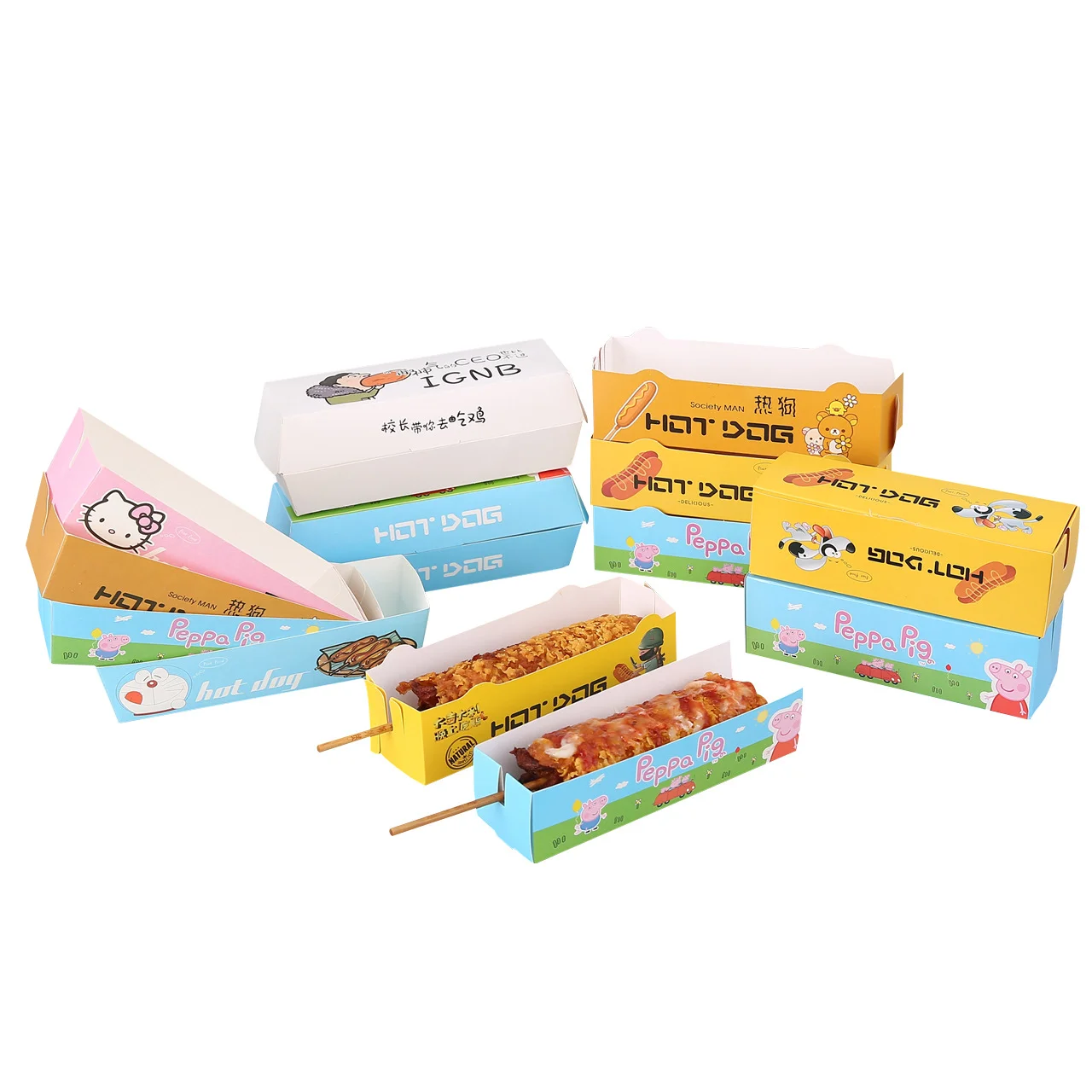 Takeaway Printed Korean Corn Dog Food Packaging Container Hot Dog Paper Trays Snack Box