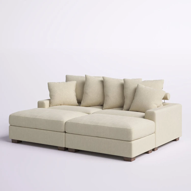 Modern Deep seated Reversible Design Velvet 2 Seater L shape Sofas With 2 Ottomans