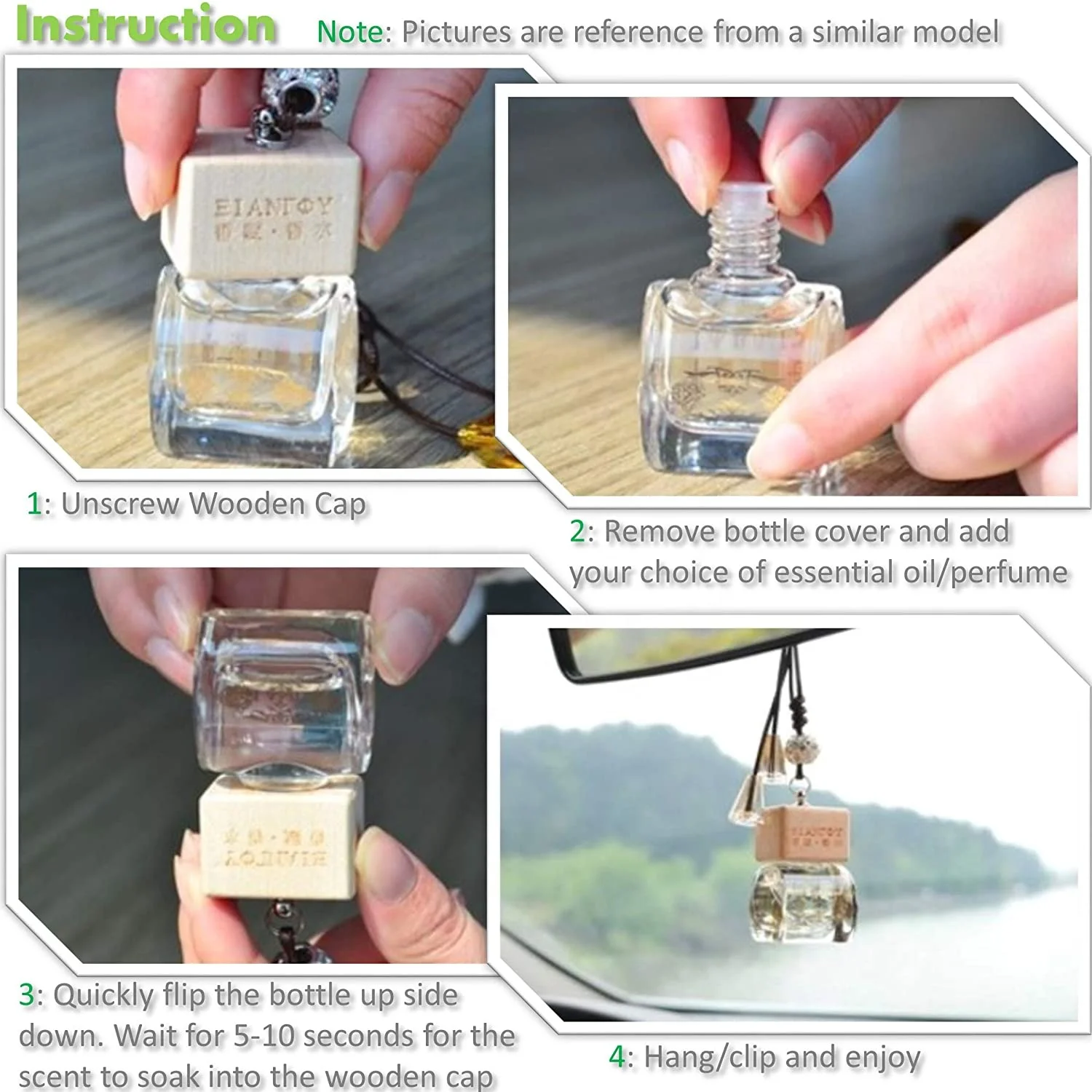 Wholesale 5ml 8ml 10ml diffuser empty perfume bottles hanging car Air Fresheners Hanging Bottle bottle with wooden cap