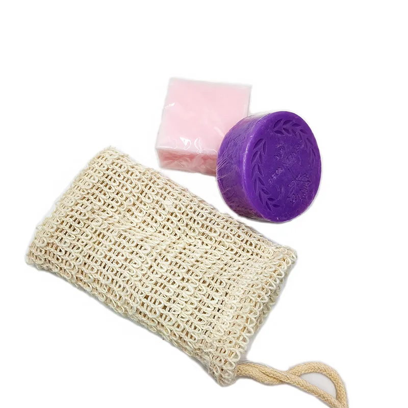 
Natural Linen Drawstring Loofah Net Exfoliating Soap saver pouch Cotton mesh Soap Foaming bag 