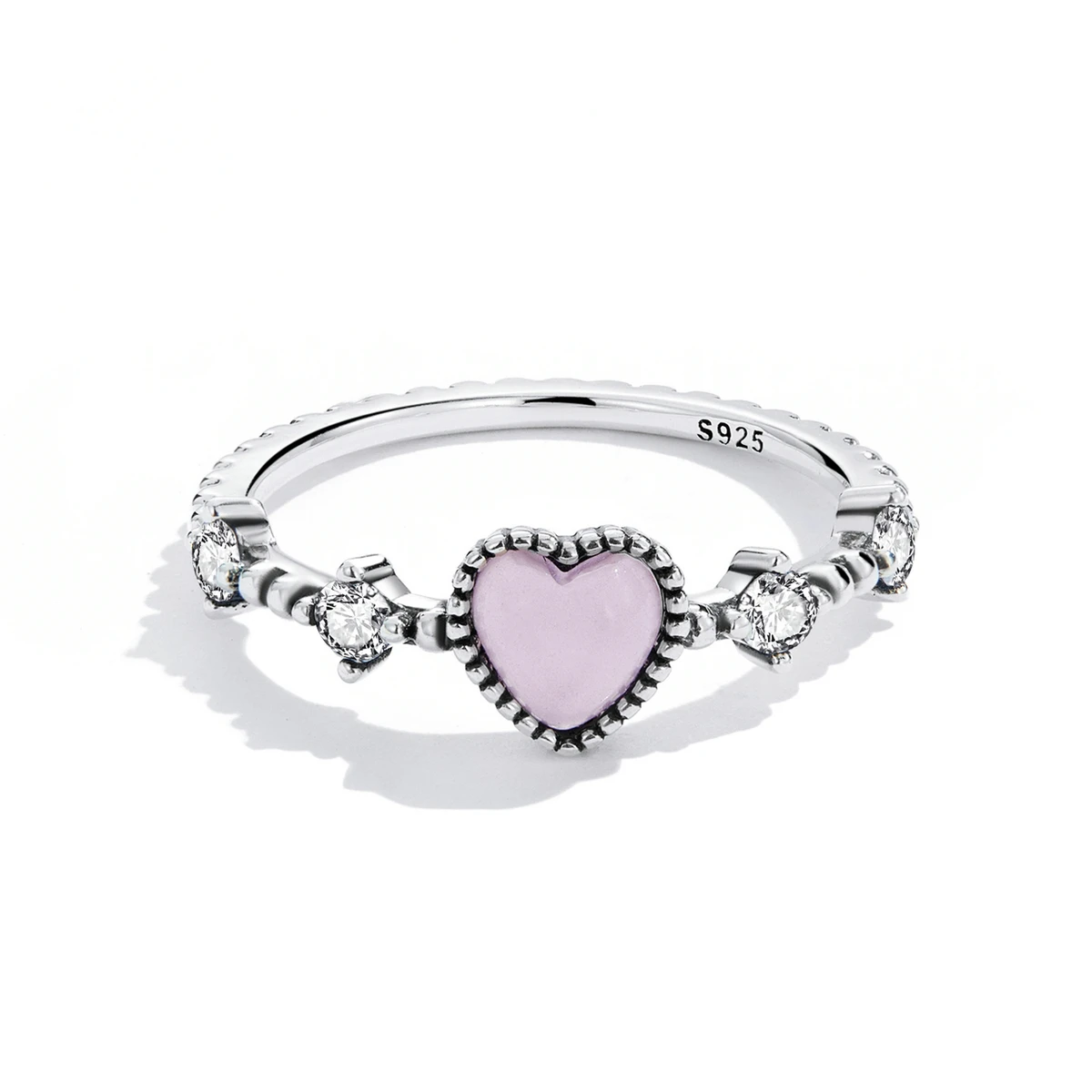New pink delicate love ring female French retro court style s925 silver ring heart shaped jewelry rings