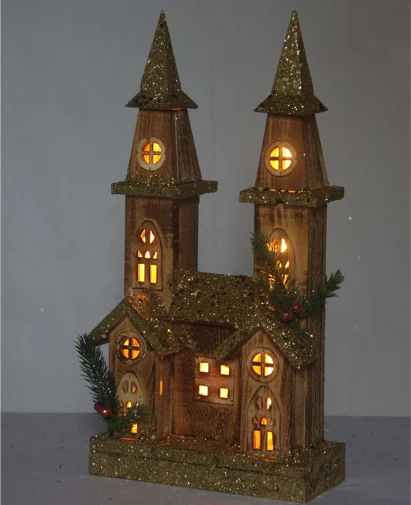 indoor wood Christmas houses village with lights  nordic miniature village house for holiday decoration