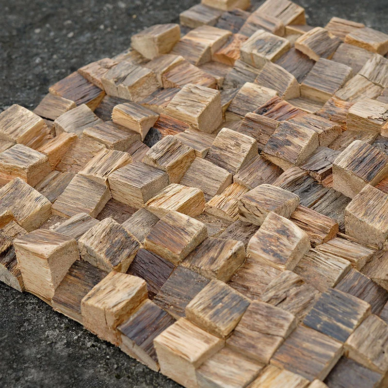 Solid Wood Mosaic Log Wood Background Wall Decorative 3D Retro Wooden Mosaic for Cafe Home Stay