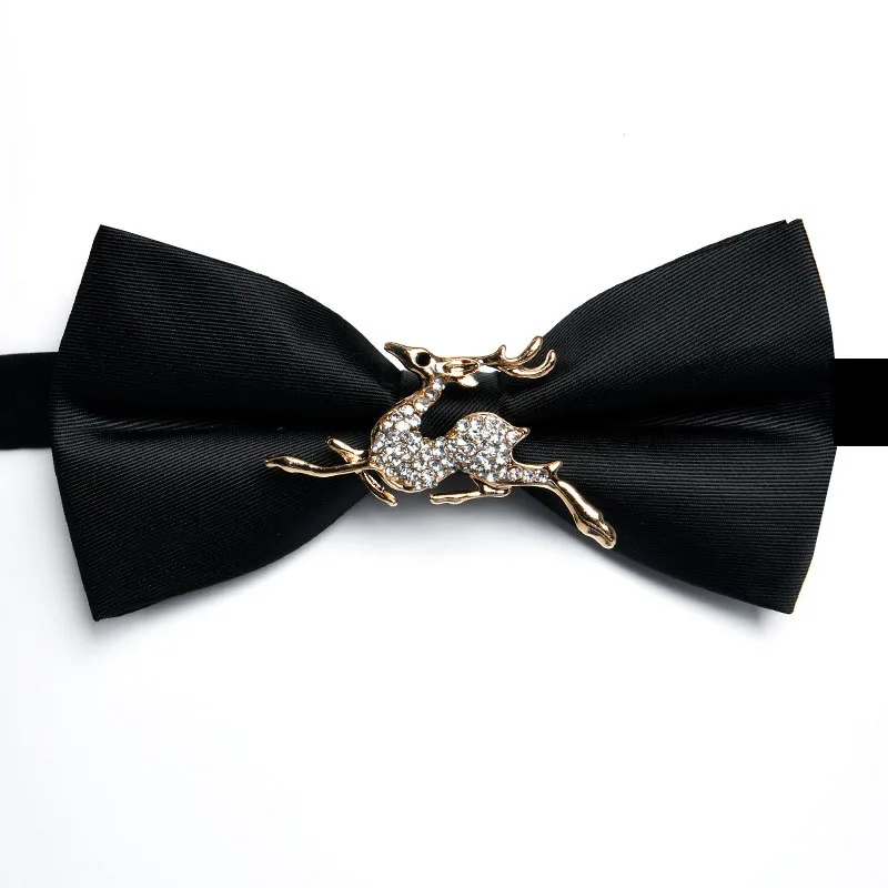 Personalized fashion business handmade black with diamonds solid color mens bow tie accessories