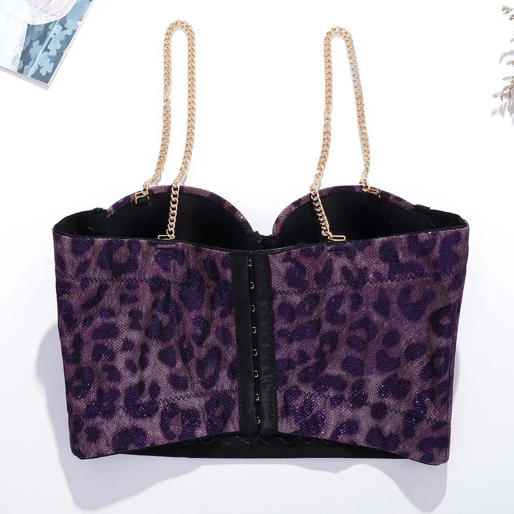 T900 Luxury Chain Strap Summer Sexy Lingerie Tube Top Women Leopard Print Tank Tops Cute Classy Blusa Crop Tops