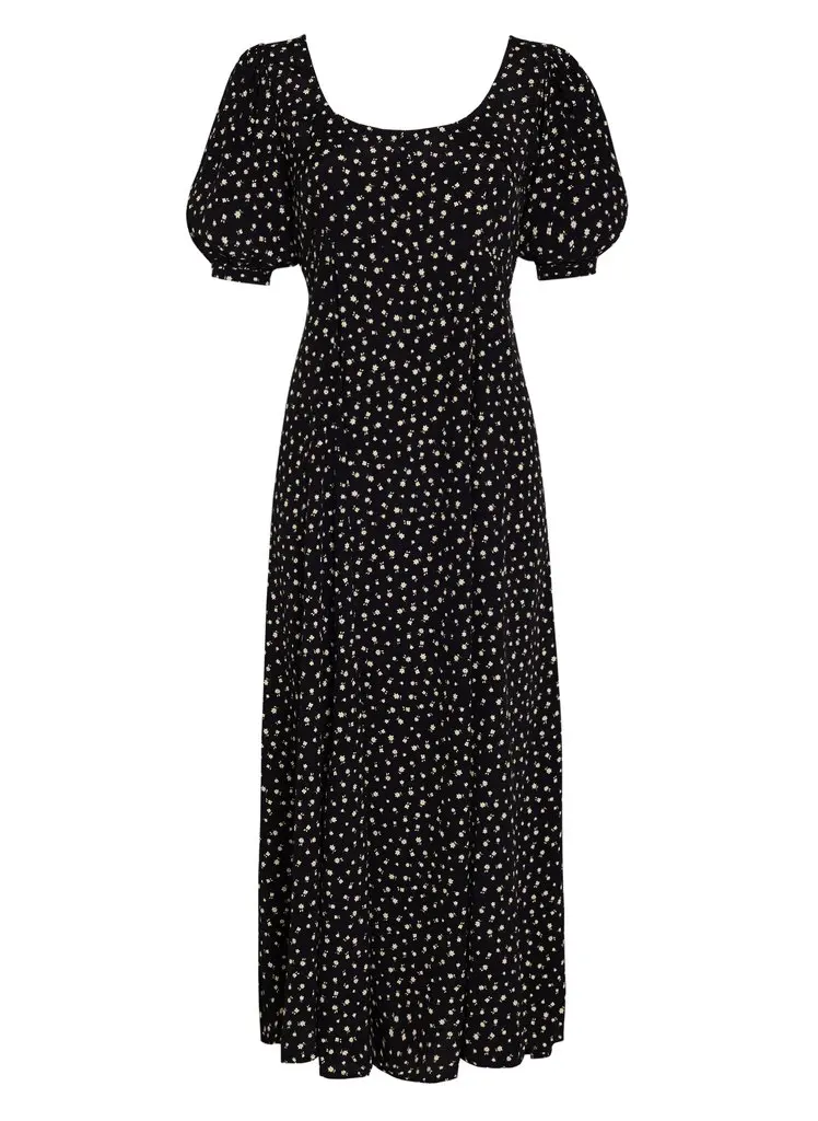 
women customized flora print maxi dress women short sleeves vintage inspired scoop neckline dress 