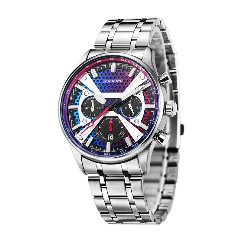 SINOBI Men Waterproof Cool Trend Large Dial Quartz Watch Brand Luxury fashion business black quartz watches with calender window