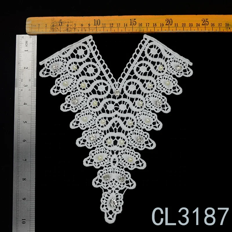 Factory clothing accessories handmade net yarn color flowers embroidery sewing lace collar applique custom 3d embroidery collar