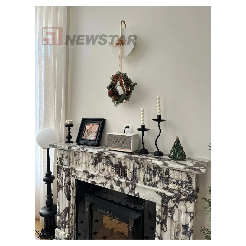 Christmas Fashion Hot Sale Home Decoration High Quality White Marble Standing Fireplace Mental Arched Surround Marble Fireplace
