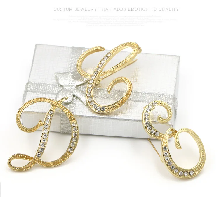 Extra Large Brooches Women Crystal Rhinestone DIY Letter Knitted Brooch Blouse Initial Brooch