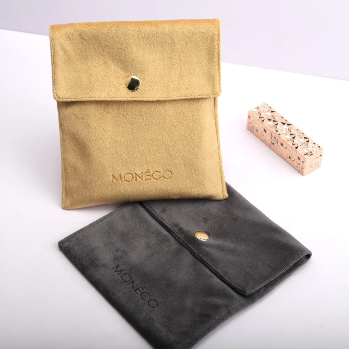 Custom Emboss Printed Colorful Velvet Envelope Necklace Bracelet Jewelry Pouch With Button Luxury Mirror Comb Jewelry Pouch