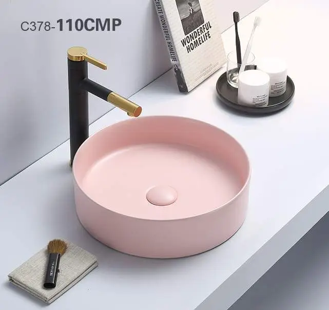 
PATE 110CMP bathroom matte rose ceramic wash basin manufacturer sanitary ware Round matte pink bathroom sink 