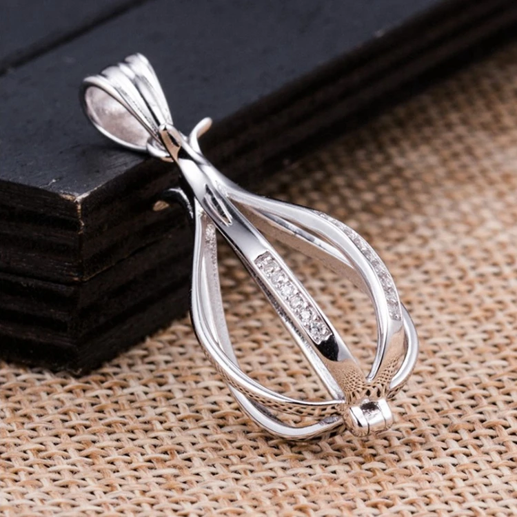 Wholesale love wish pearl S925 jewelry locket sterling silver angle ribbon hope pearl cage necklace pendant
