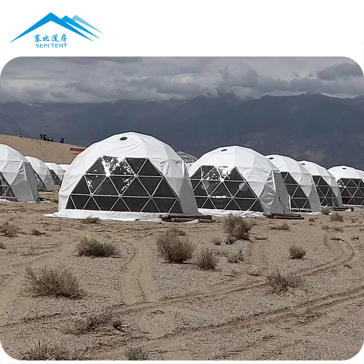 Custom White Round Soundproof Waterproof Outdoor Resort Luxury Camping Hotel Houses Hexagonal Glamping Geodesic Dome Ball Tent